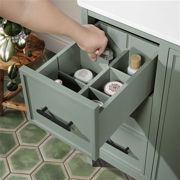 OVE Decors Solas Freestanding Bathroom Vanity w/ White Engineered Stone Top 36-in - Sage Green