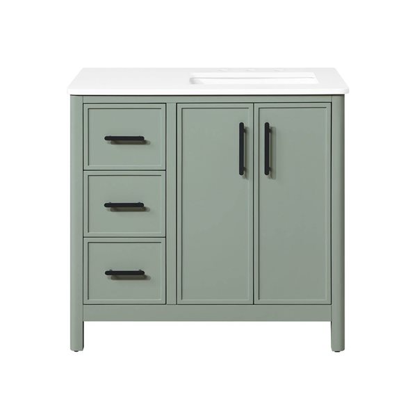 OVE Decors Solas Freestanding Bathroom Vanity w/ White Engineered Stone Top 36-in - Sage Green