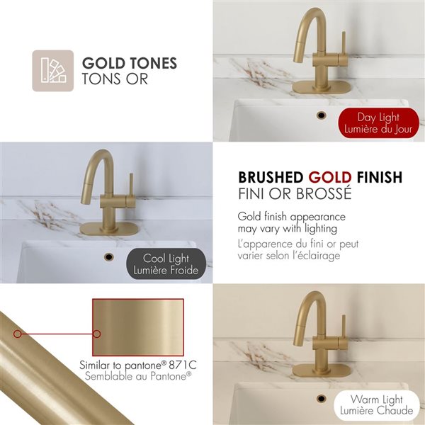 Stylish Single Handle Pull-Down Dual Function Bathroom Faucet Stainless Steel 9.6-in - Brushed Gold
