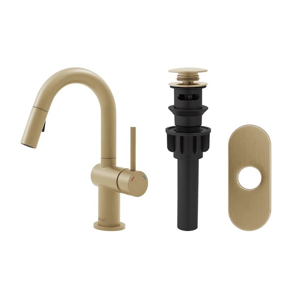 Stylish Single Handle Pull-Down Dual Function Bathroom Faucet Stainless Steel 9.6-in - Brushed Gold