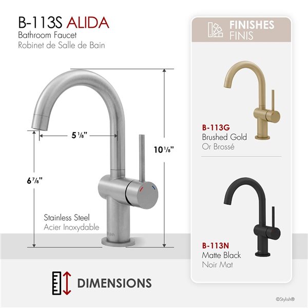 Stylish Single Handle Bathroom Faucet 10.1-in - Brushed Stainless Steel