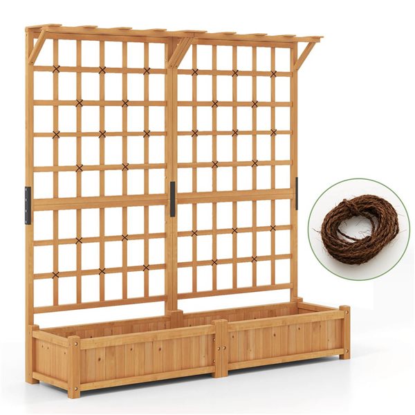 Costway 71-in Large Wooden Planter Box with Trellis Roof and Drainage