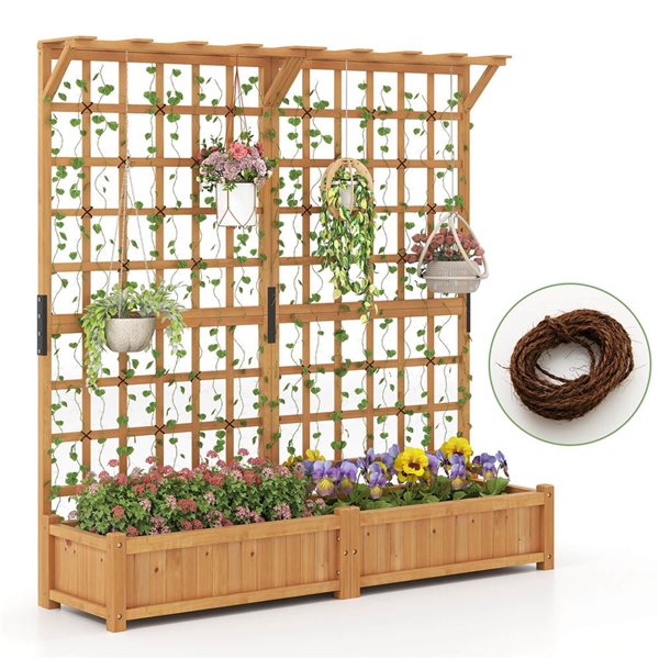 Costway 71-in Large Wooden Planter Box with Trellis Roof and Drainage