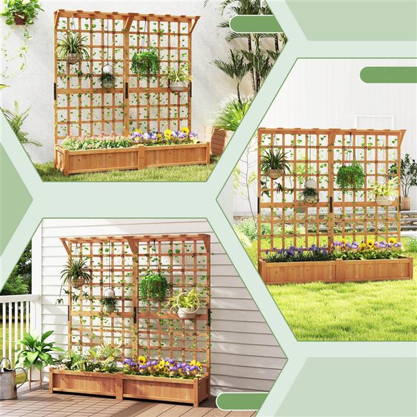 Costway 71-in Large Wooden Planter Box with Trellis Roof and Drainage