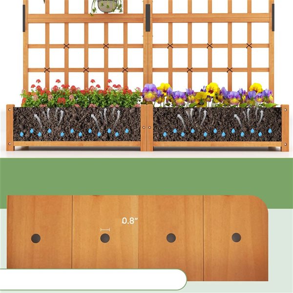 Costway 71-in Large Wooden Planter Box with Trellis Roof and Drainage