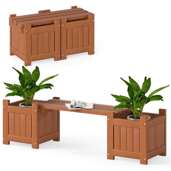 Costway Wooden Planter Bench with Open Base and Teak Oil Finish