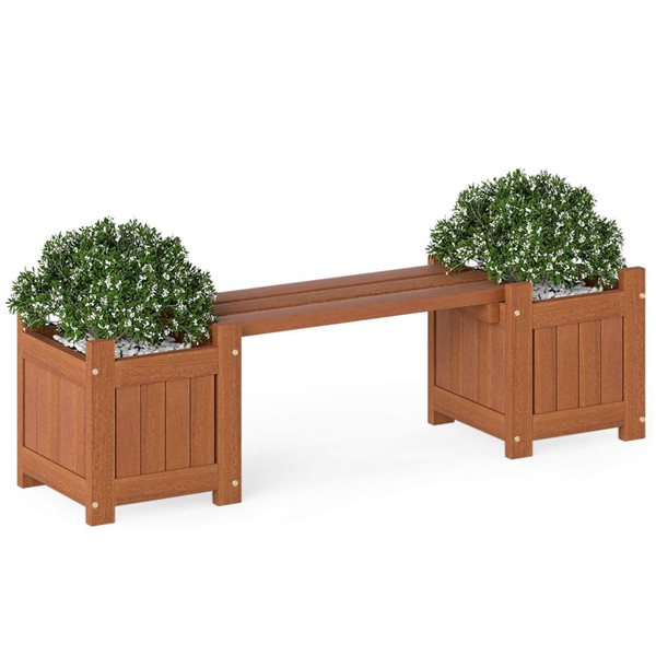 Costway Wooden Planter Bench with Open Base and Teak Oil Finish