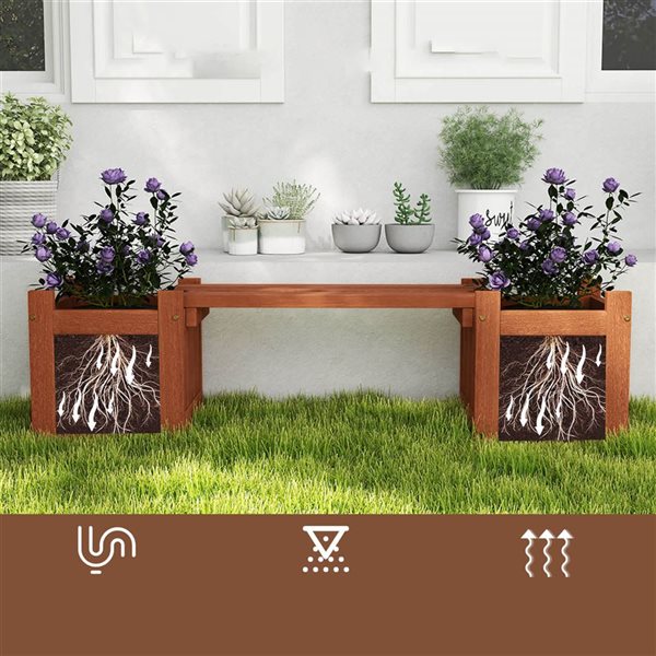 Costway Wooden Planter Bench with Open Base and Teak Oil Finish