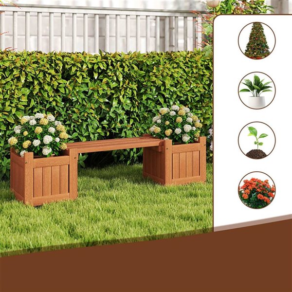 Costway Wooden Planter Bench with Open Base and Teak Oil Finish