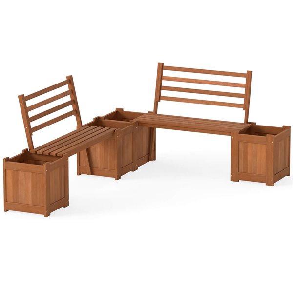 Costway Patio Bench with Dual Planter Boxes and Slatted Backrest - 2-Pack
