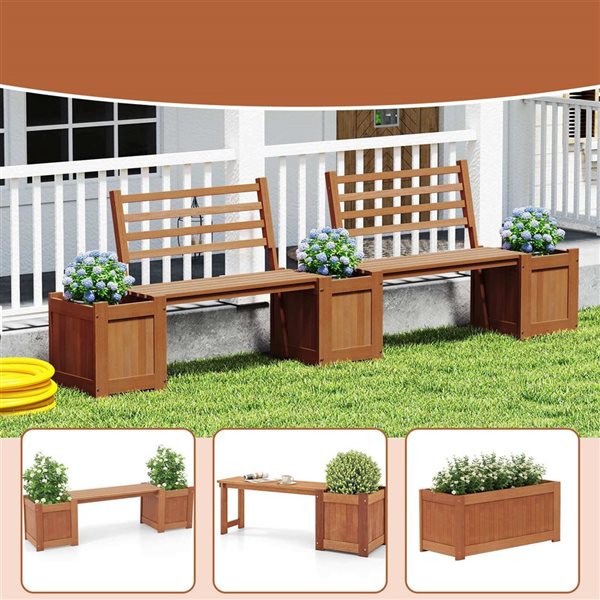 Costway Patio Bench with Dual Planter Boxes and Slatted Backrest - 2-Pack