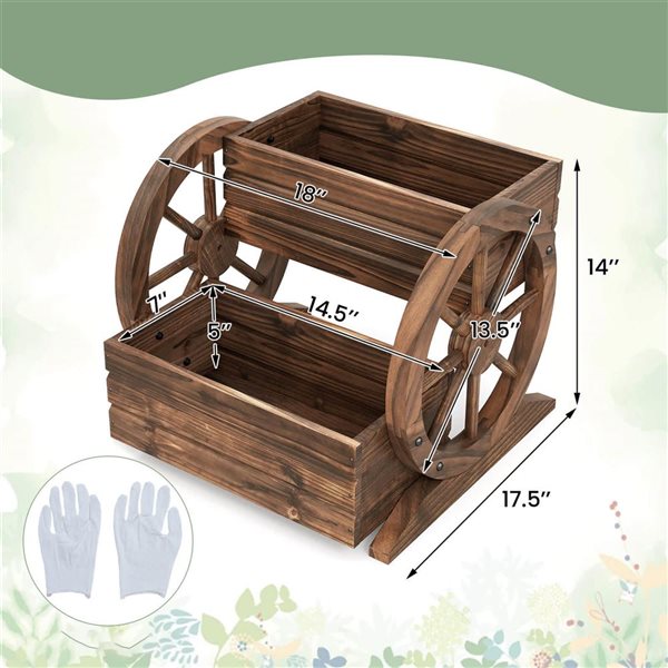 Costway 2-Tier Rustic Wagon Planter Box with Wheels and Drainage - 2-Pack
