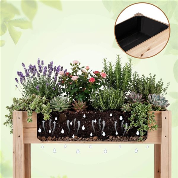 Costway Wooden Elevated Raised Garden Bed with Legs, Storage Shelf, and Liner