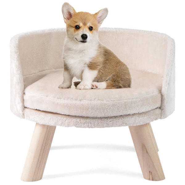 Costway Elevated Pet Sofa Couch with Removable Washable Cushion for Small Dogs & Cats - White