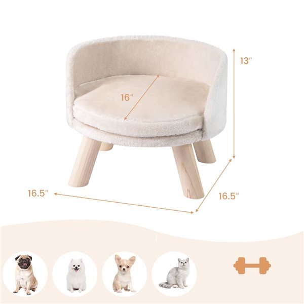 Costway Elevated Pet Sofa Couch with Removable Washable Cushion for Small Dogs & Cats - White