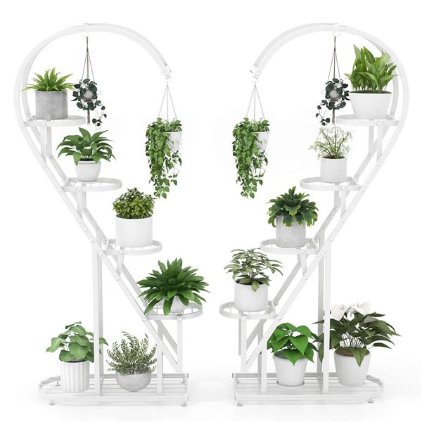 Costway 5-Tier Metal Heart-Shaped Plant Stand with Hanging Hook
