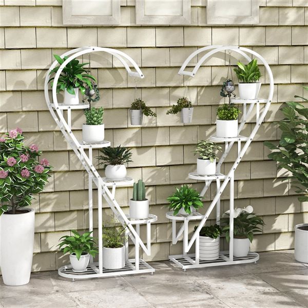 Costway 5-Tier Metal Heart-Shaped Plant Stand with Hanging Hook