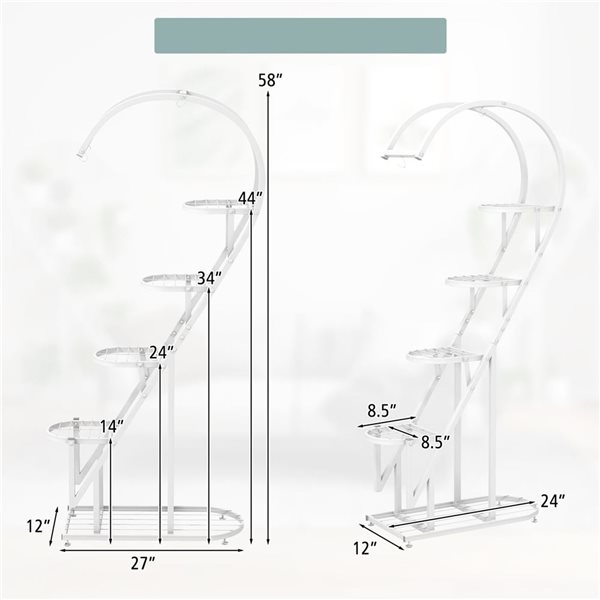 Costway 5-Tier Metal Heart-Shaped Plant Stand with Hanging Hook