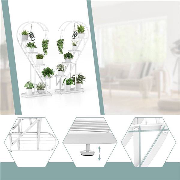 Costway 5-Tier Metal Heart-Shaped Plant Stand with Hanging Hook