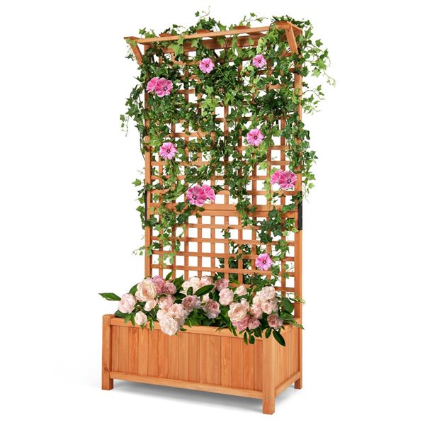 Costway Raised Garden Planter Box with Trellis for Climbing Plants
