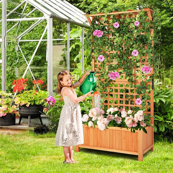 Costway Raised Garden Planter Box with Trellis for Climbing Plants