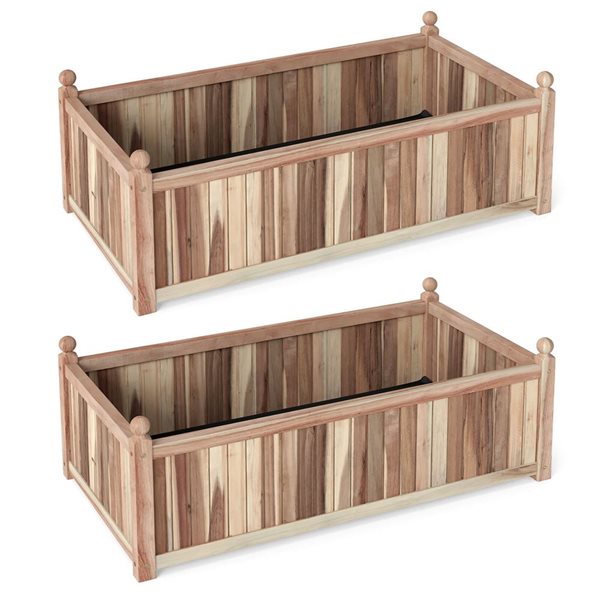 Costway Acacia Wood Rectangular Planter Boxes with Liner and Drainage - 2-Pack