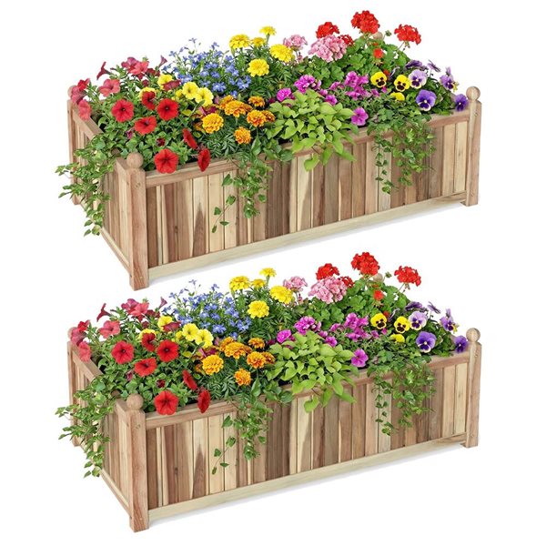 Costway Acacia Wood Rectangular Planter Boxes with Liner and Drainage - 2-Pack