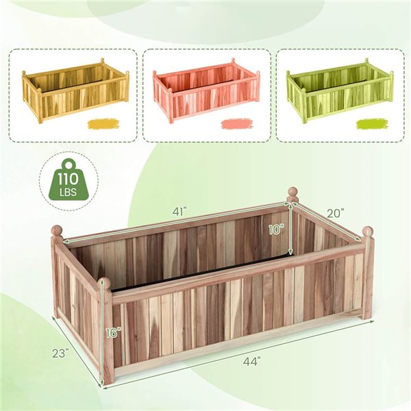 Costway Acacia Wood Rectangular Planter Boxes with Liner and Drainage - 2-Pack