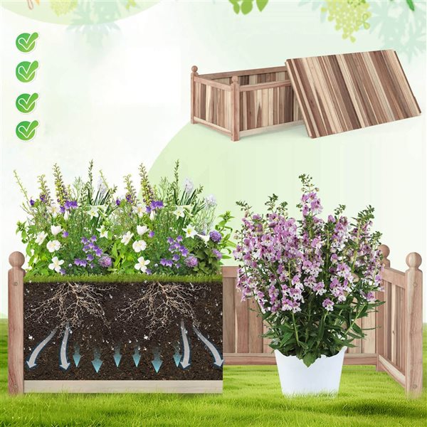 Costway Acacia Wood Rectangular Planter Boxes with Liner and Drainage - 2-Pack