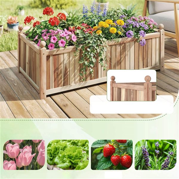Costway Acacia Wood Rectangular Planter Boxes with Liner and Drainage - 2-Pack