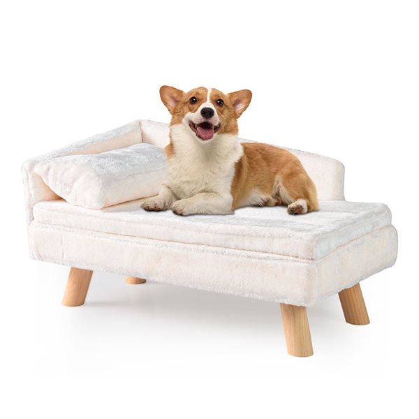Costway Elevated Pet Sofa Bed with Removable Cushion and Pillow for Small & Medium Dogs and Cats - White