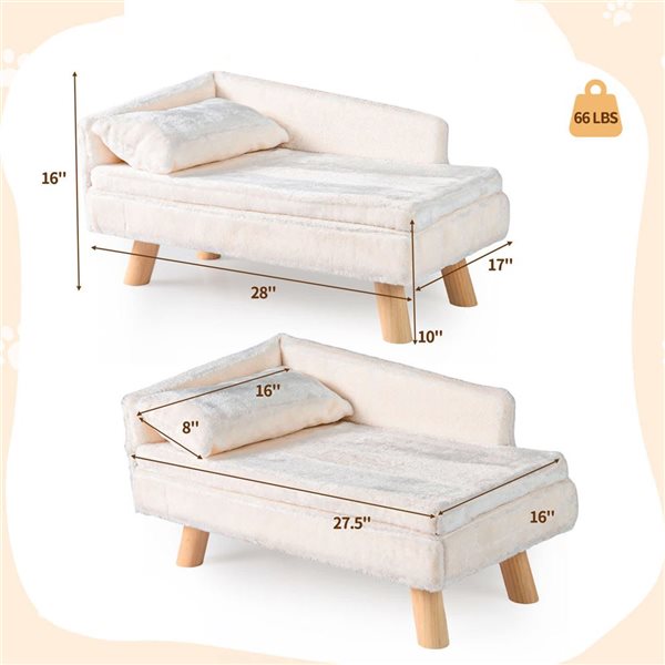 Costway Elevated Pet Sofa Bed with Removable Cushion and Pillow for Small & Medium Dogs and Cats - White