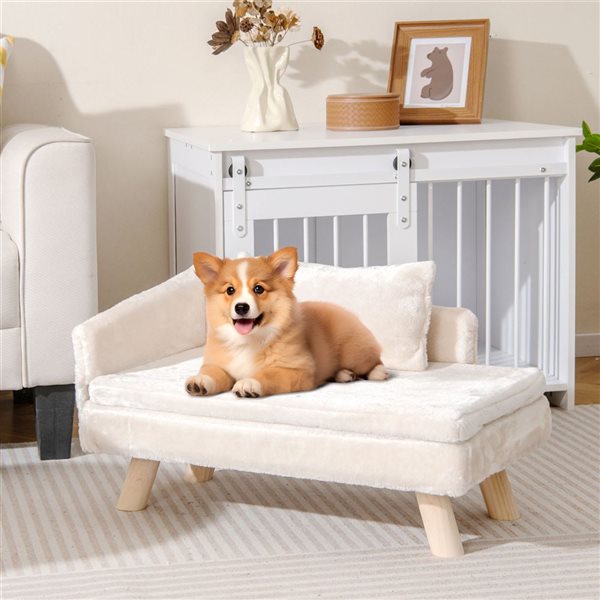 Costway Elevated Pet Sofa Bed with Removable Cushion and Pillow for Small & Medium Dogs and Cats - White