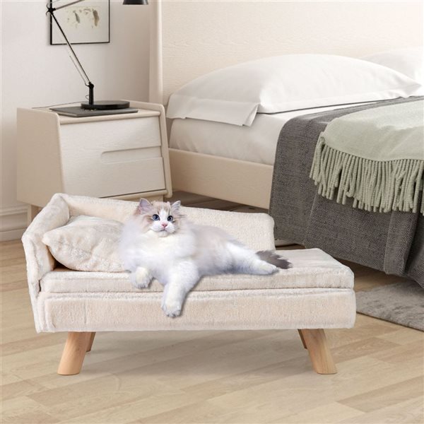 Costway Elevated Pet Sofa Bed with Removable Cushion and Pillow for Small & Medium Dogs and Cats - White
