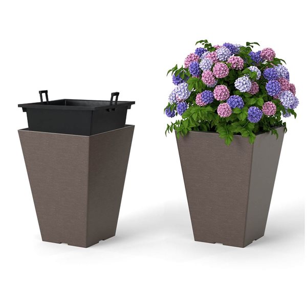 Costway 14-in Square Tapered Planters with Removable Buckets (Set of 2 ...