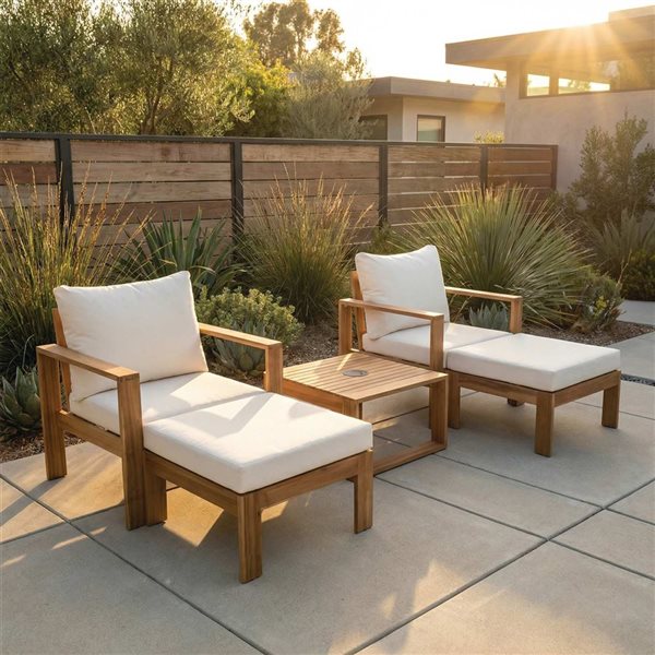 Deko Living Maya 5-Piece Wood Frame Patio Sofa Set with LED Solar Unit