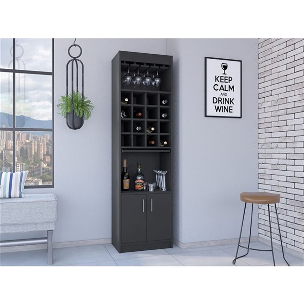 RTA Kava Bar Cabinet w/ Stemware Rack - Black