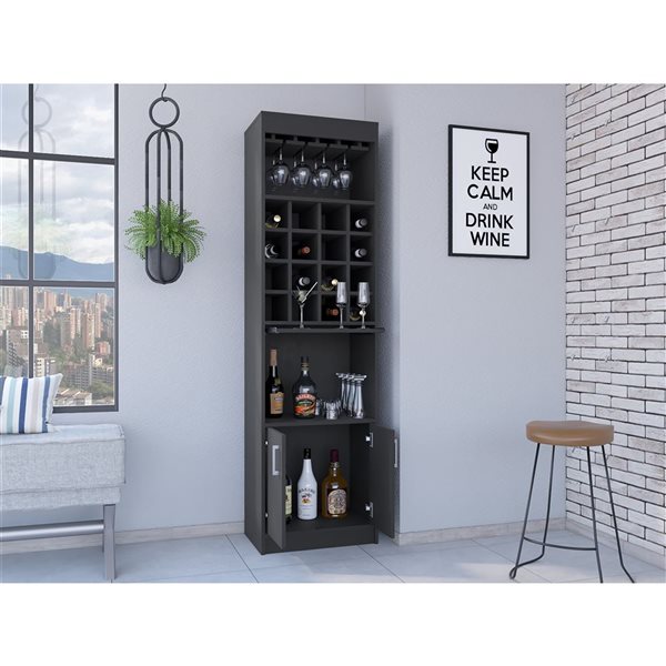RTA Kava Bar Cabinet w/ Stemware Rack - Black