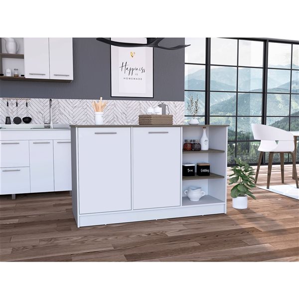 RTA Ginger Kitchen Island w/ Storage - White