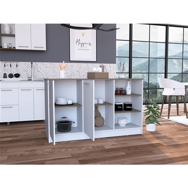 RTA Ginger Kitchen Island w/ Storage - White