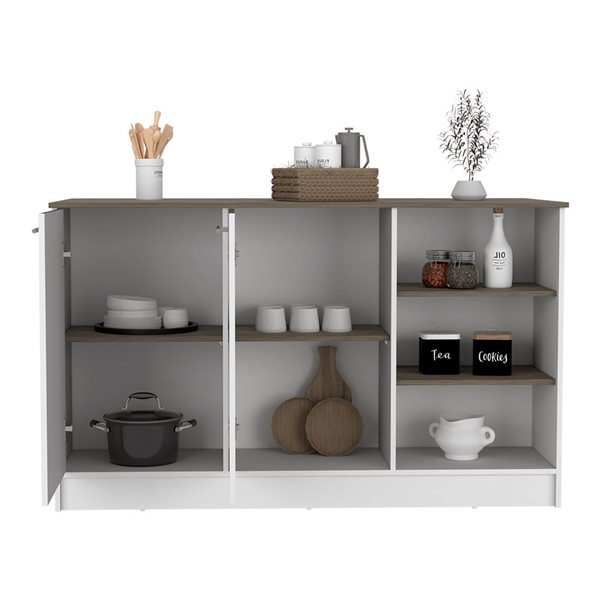 RTA Ginger Kitchen Island w/ Storage - White