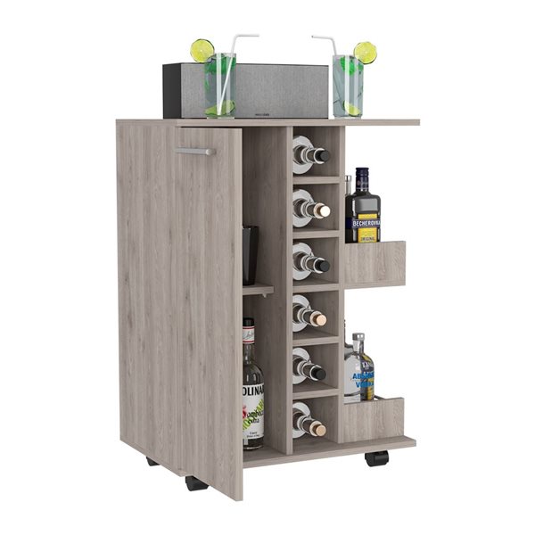 RTA Bar Cart w/ Smooth-Rolling Wheels - Light Grey