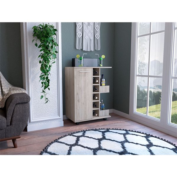 RTA Bar Cart w/ Smooth-Rolling Wheels - Light Grey