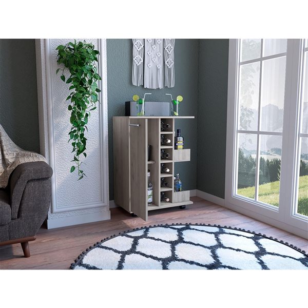 RTA Bar Cart w/ Smooth-Rolling Wheels - Light Grey