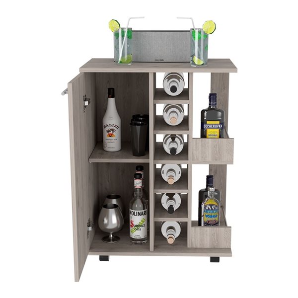 RTA Bar Cart w/ Smooth-Rolling Wheels - Light Grey