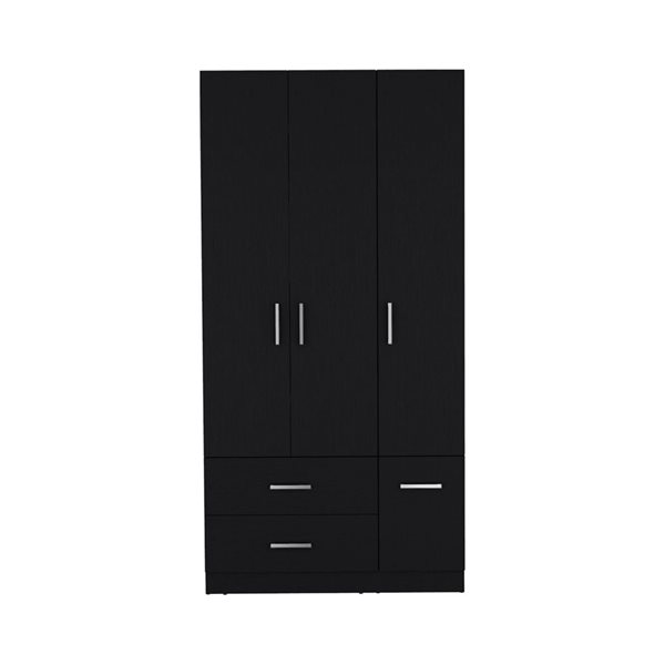RTA Sebree 3 Door Wardrobe w/ 3 Drawers and Polished Chrome Hardware - Black