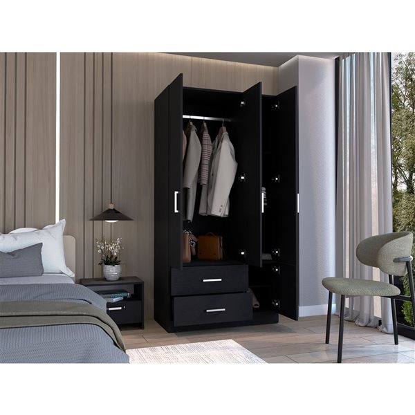 RTA Sebree 3 Door Wardrobe w/ 3 Drawers and Polished Chrome Hardware - Black