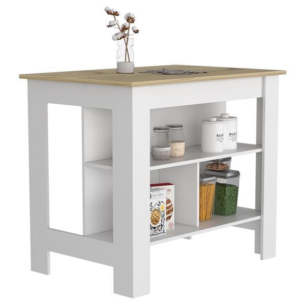 RTA Cala Kitchen Island w/ Storage - White