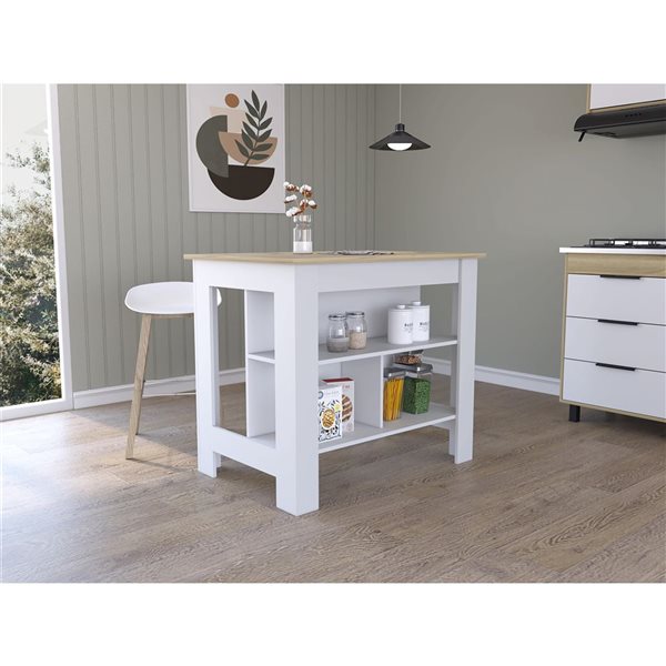 RTA Cala Kitchen Island w/ Storage - White