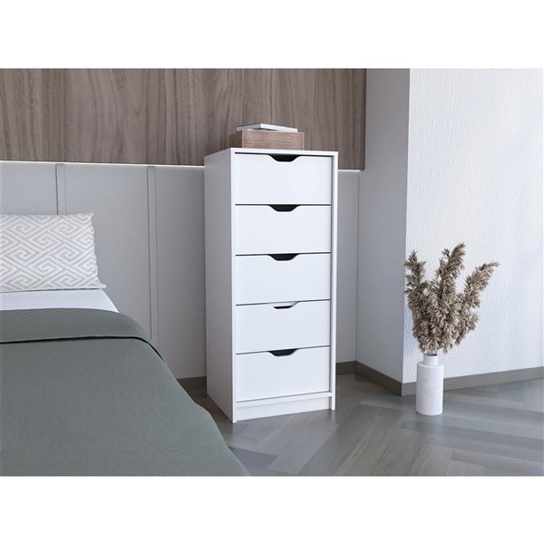 RTA Basilea Narrow Dresser w/ 5 Drawers - White
